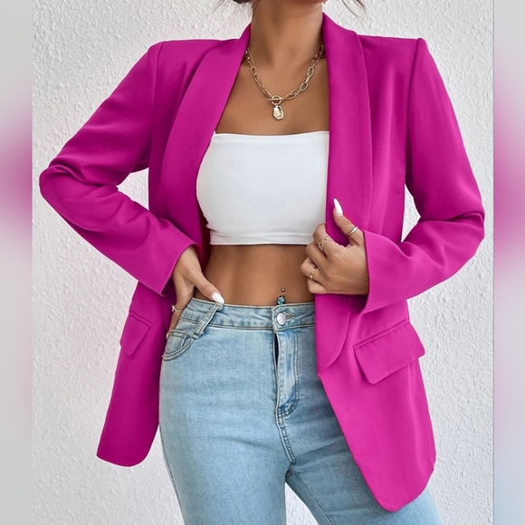 Evelyn Classic Collar Blazer - Hot Pink - Picture 3 of 4